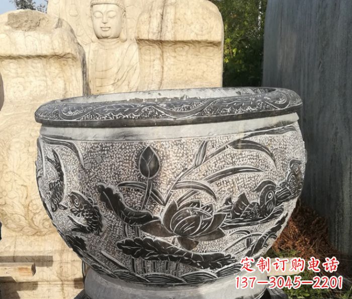 潍坊室内装饰用鸳鸯荷花浮雕水缸
