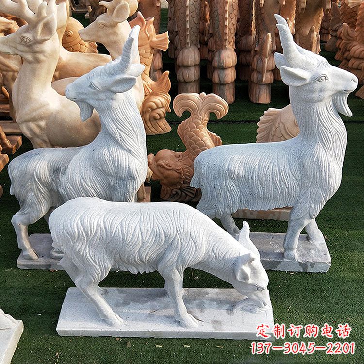 潍坊公园园林草坪动物羊汉白玉石雕