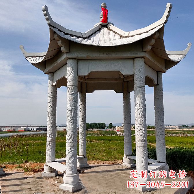 潍坊公园园林汉白玉六角凉亭
