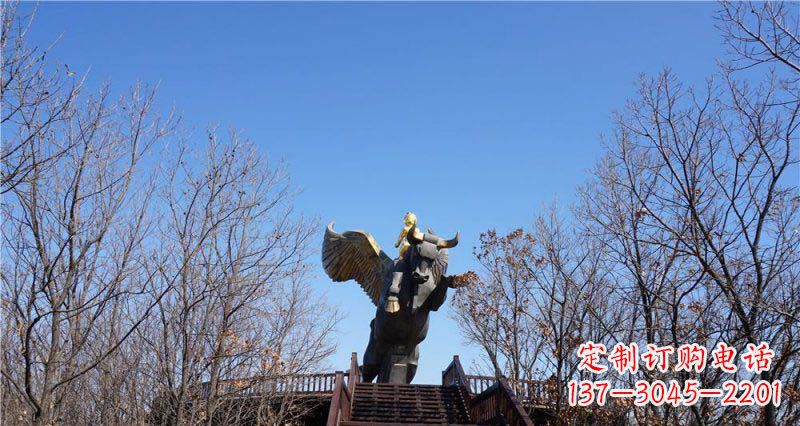 潍坊精美铜雕雕塑——可爱小男孩站在飞牛上