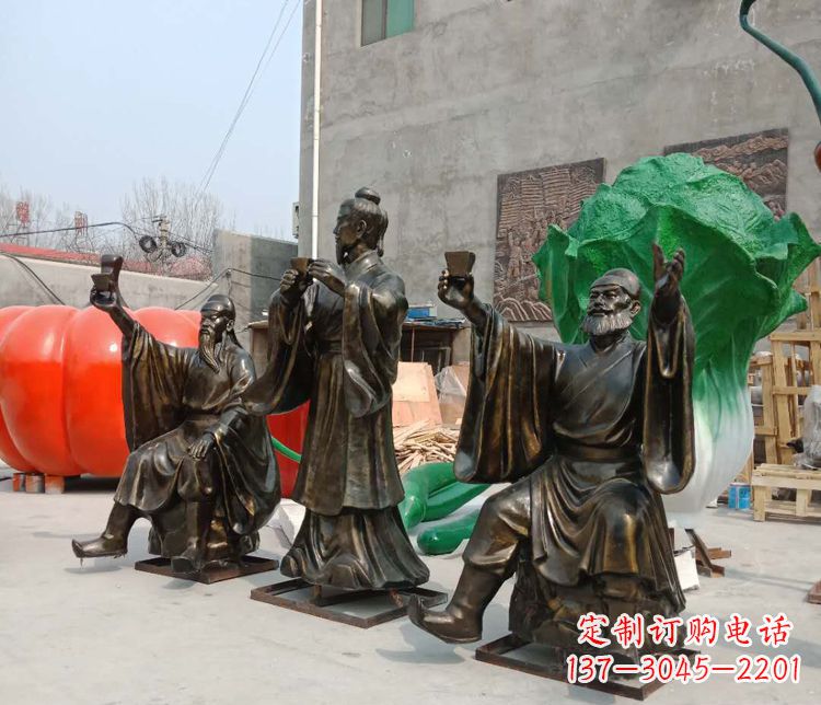 潍坊古代名人刘关张三结义铜雕