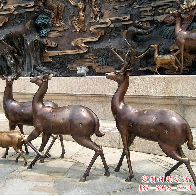 潍坊古铜色梅花鹿铜雕精美塑型