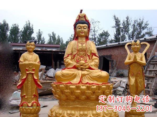 潍坊财运旺旺,观音童子龙女铜雕