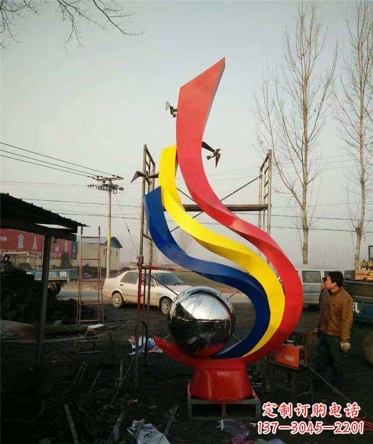 潍坊广场不锈钢彩色抽象凤凰雕塑