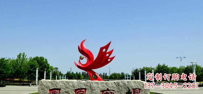 潍坊广场不锈钢抽象凤凰雕塑 (3)