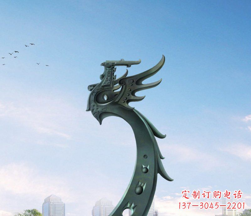 潍坊广场不锈钢抽象凤凰雕塑 (6)