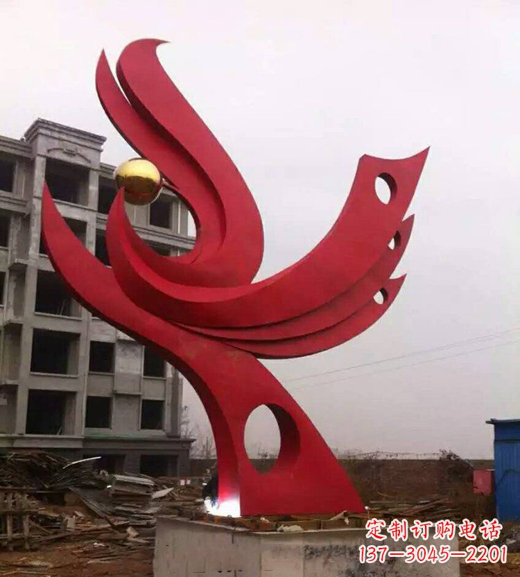 潍坊广场不锈钢抽象凤凰雕塑_1