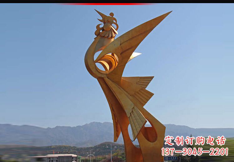 潍坊广场不锈钢抽象凤凰雕塑11