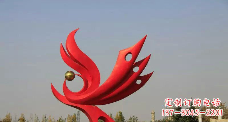 潍坊广场不锈钢抽象凤凰凤临宝地雕塑