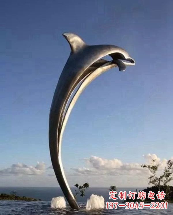 潍坊广场不锈钢抽象海豚雕塑 (2)