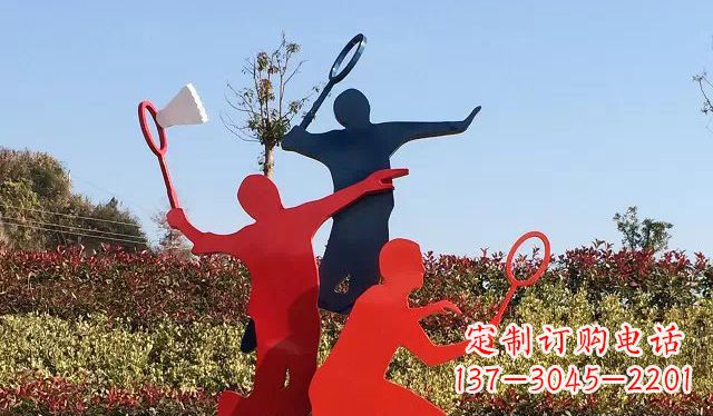 潍坊广场不锈钢打羽毛球雕塑 (2)