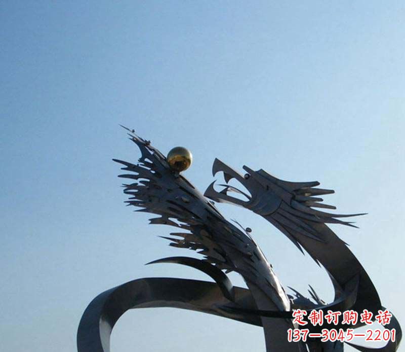 潍坊广场不锈钢盘龙吞球抽象雕塑