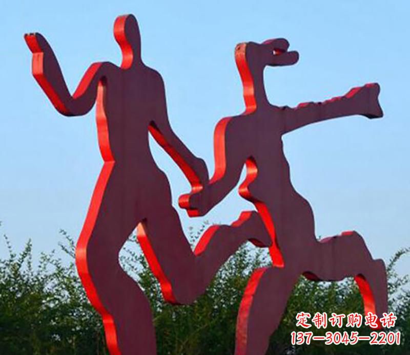 潍坊中领雕塑-多彩情侣跑步雕塑
