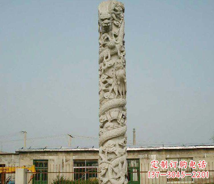 潍坊广场大理石盘龙柱景观石雕 (3)
