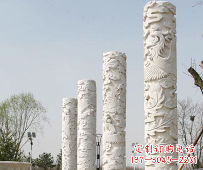 潍坊广场凤凰浮雕龙柱景观石雕