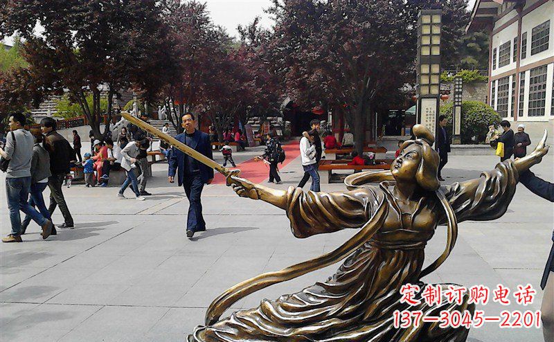 潍坊中领雕塑:美轮美奂的古代美女舞剑人物铜雕