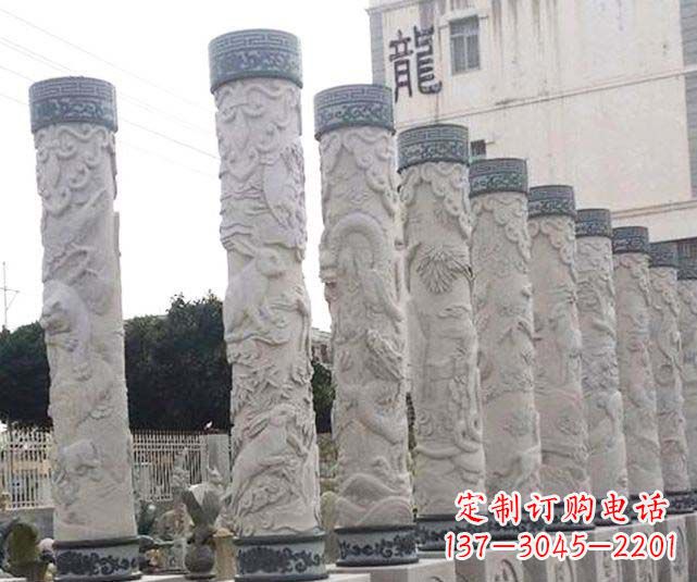 潍坊广场景观大理石12生肖龙柱石雕