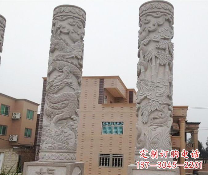 潍坊广场景观大理石12生肖龙柱石雕 (2)