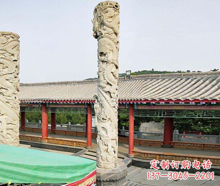 潍坊广场景观大理石龙柱石雕 (2)