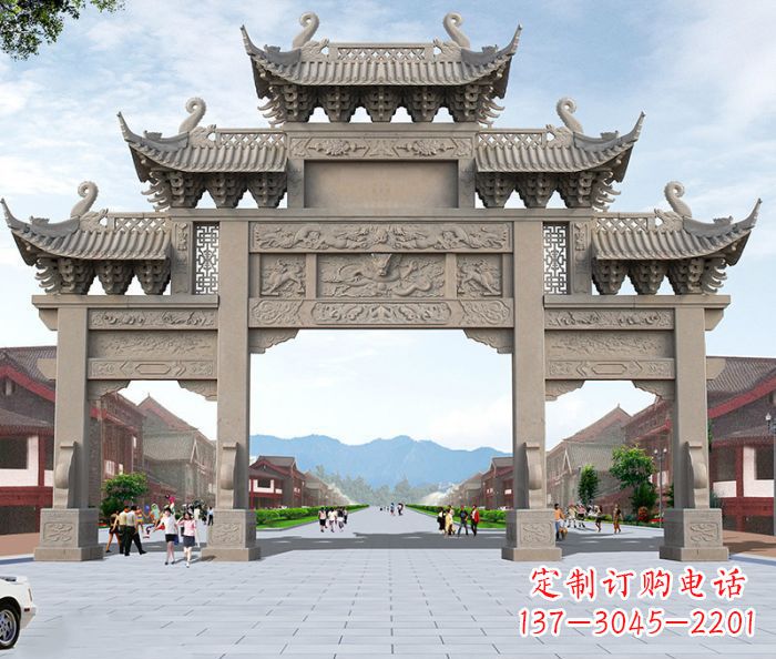 潍坊广场景观大理石牌楼石雕 (2)
