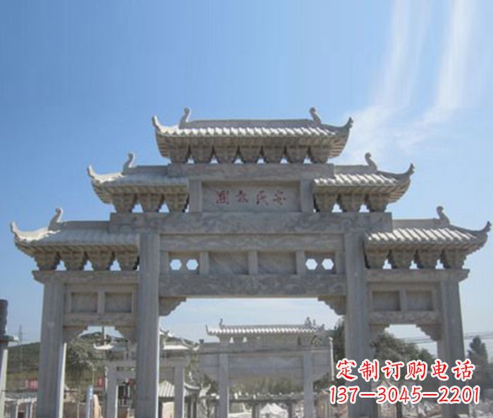 潍坊广场景观三门石雕牌坊 (2)