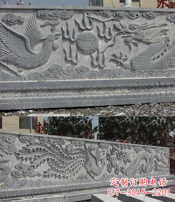 潍坊广场石浮雕龙凤戏珠影壁石雕