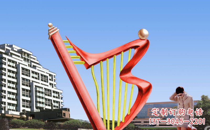 潍坊中领雕塑精制不锈钢竖琴雕塑