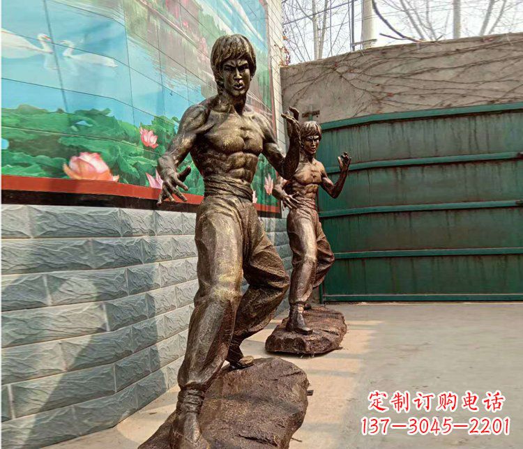 潍坊广场铜雕李小龙小品雕塑