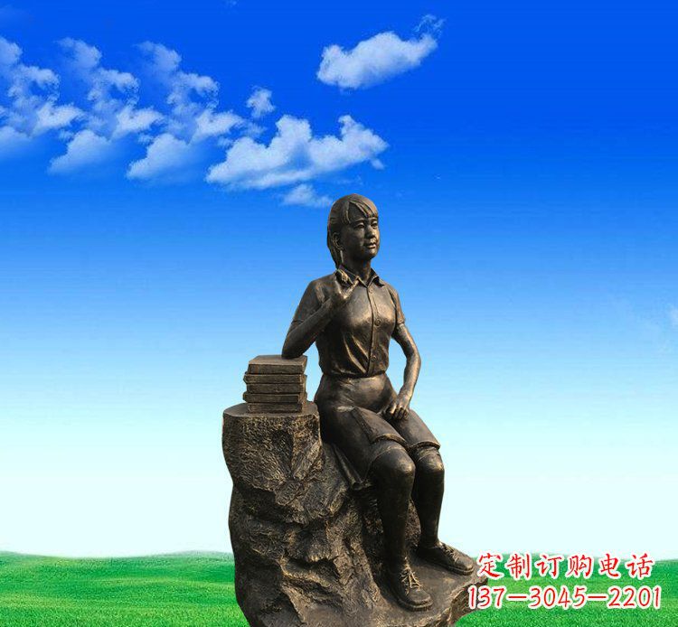潍坊广场铜雕美女休息人物雕塑 (2)