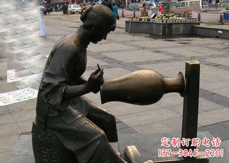 潍坊领雕塑铜质花盆雕塑