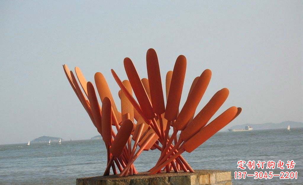 潍坊卓越海边,不锈钢抽象船桨雕塑