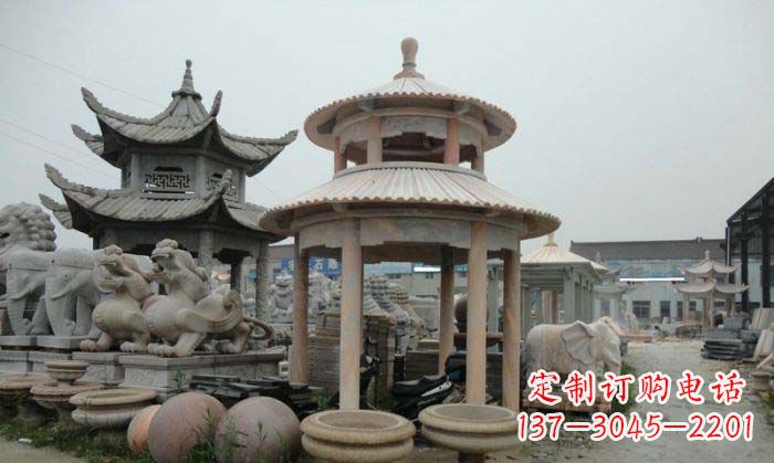 潍坊海景石雕凉亭——晚霞红圆顶石雕凉亭