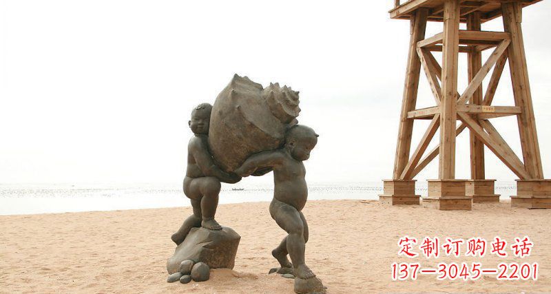潍坊抬着海螺的小男孩景观雕塑
