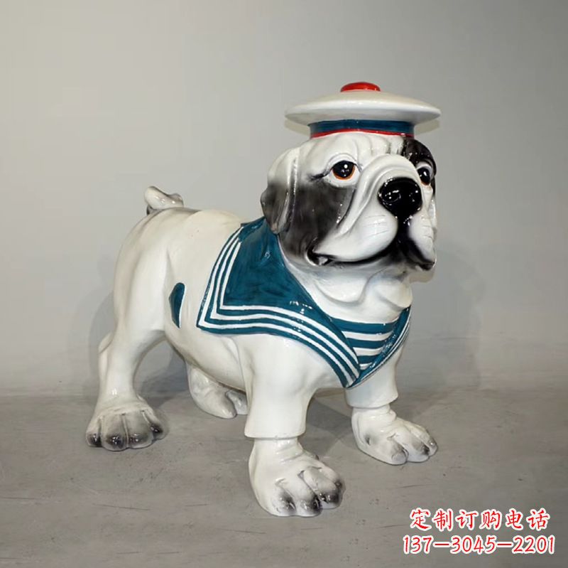 潍坊海军玻璃钢仿陶瓷斗牛犬狗雕塑