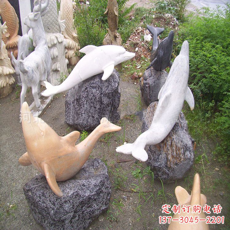 潍坊海豚石雕塑,纯手工定制精美艺术品