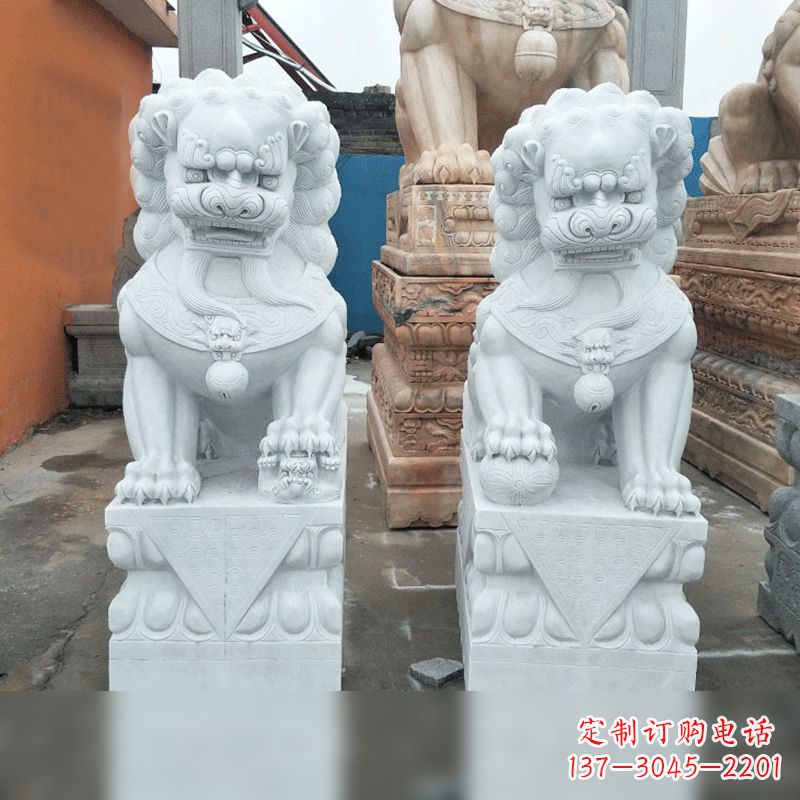 潍坊风格精致的汉白玉北京小狮子雕塑