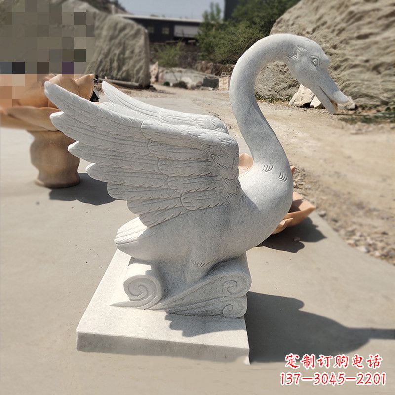 潍坊汉白玉低头喷水天鹅石雕