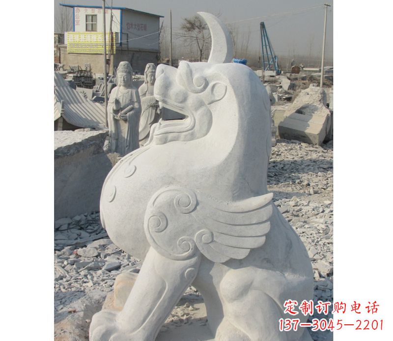 潍坊汉白玉独角兽石雕