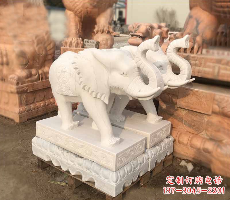 潍坊汉白玉吉祥如意大象门口镇宅招财石雕
