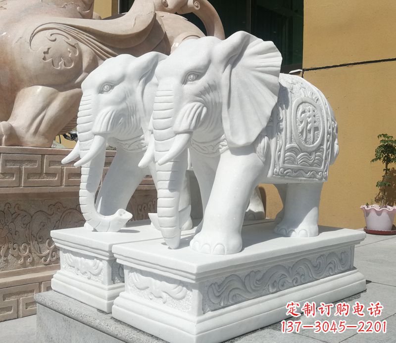 潍坊汉白玉吉祥如意门口招财大象石雕