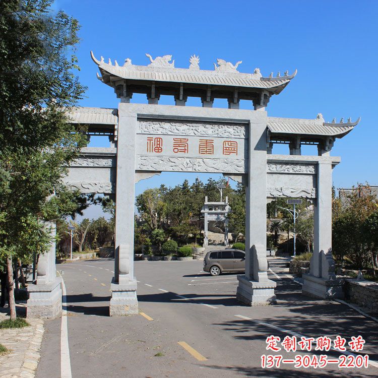 潍坊汉白玉景区入库石雕牌坊