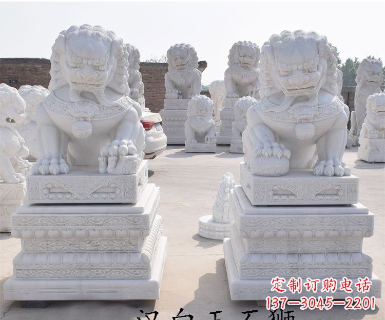 潍坊汉白玉看门狮子雕塑