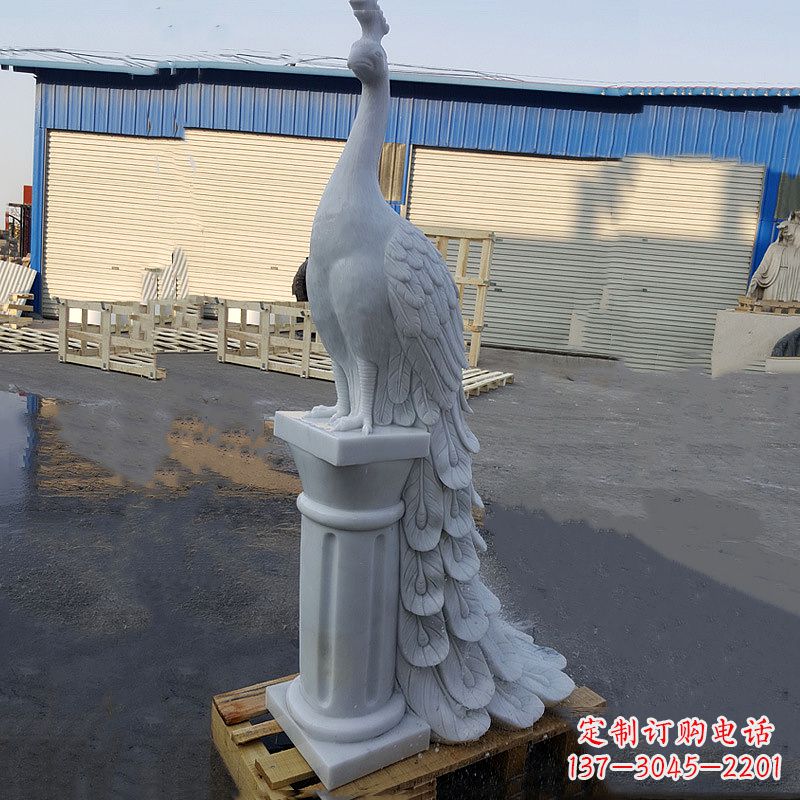 潍坊汉白玉孔雀-公园园林动物雕塑摆件