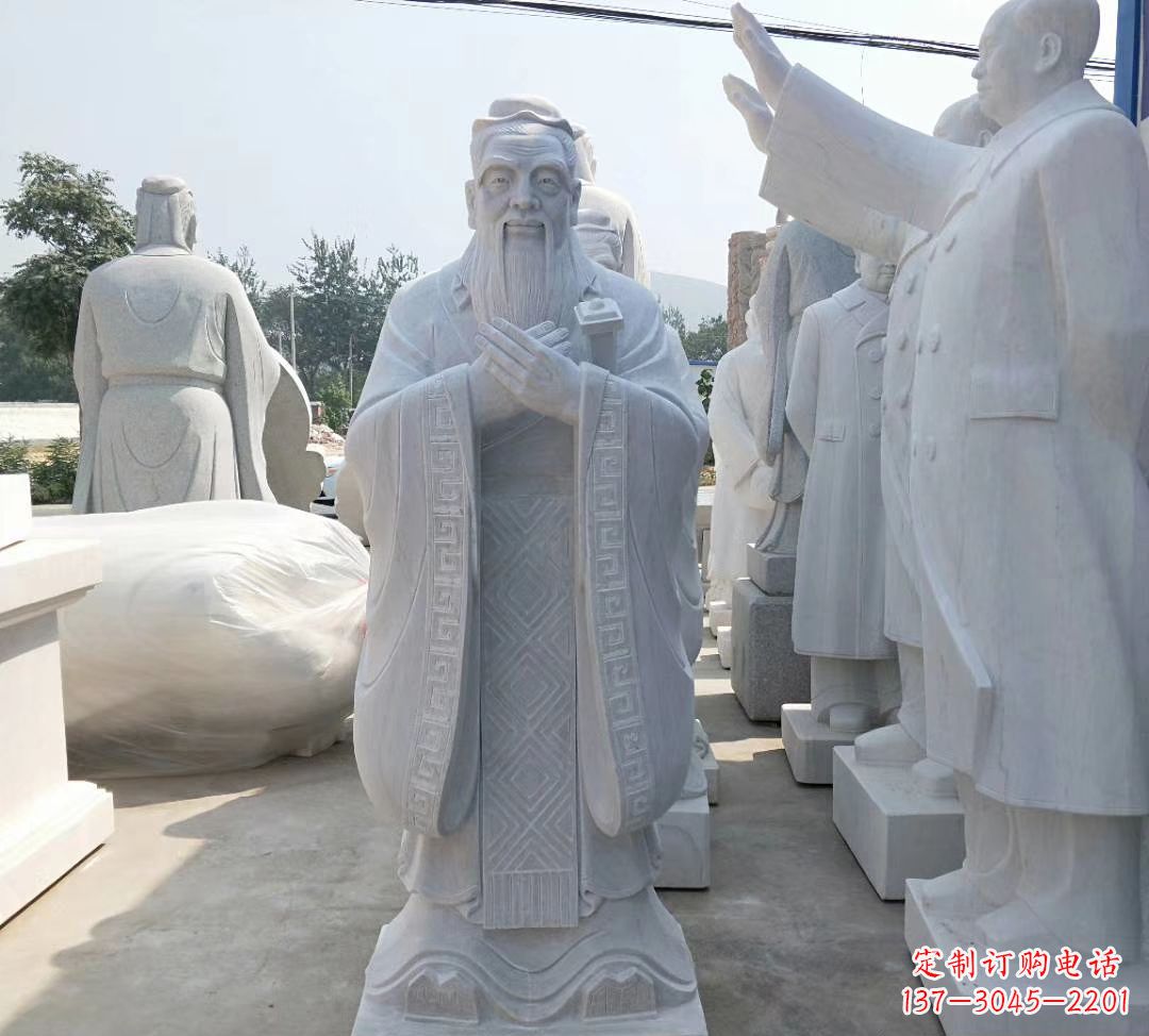 潍坊汉白玉孔子雕塑 校园人物石雕
