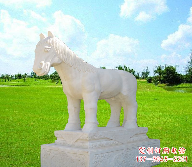 潍坊汉白玉马石精美动物雕塑