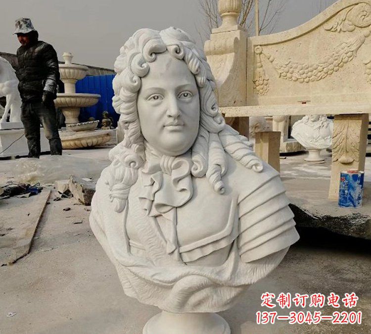 潍坊汉白玉牛顿头像雕塑
