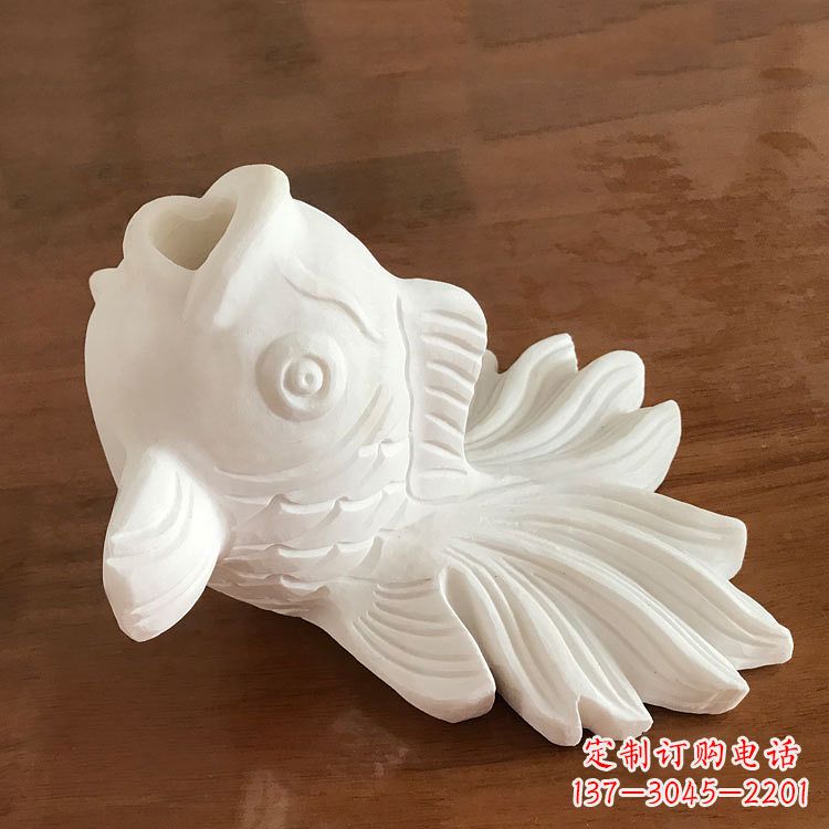 潍坊精致美观的汉白玉喷水金鱼石雕动物雕塑