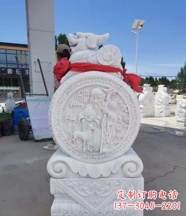 潍坊汉白玉貔貅石门墩雕塑