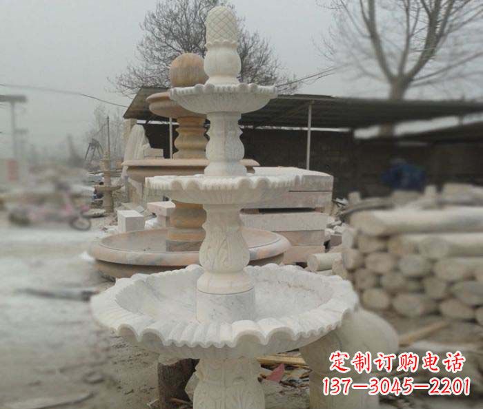 潍坊汉白玉三层别墅小型喷泉石雕