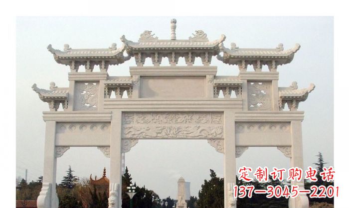 潍坊汉白玉三门石雕牌坊